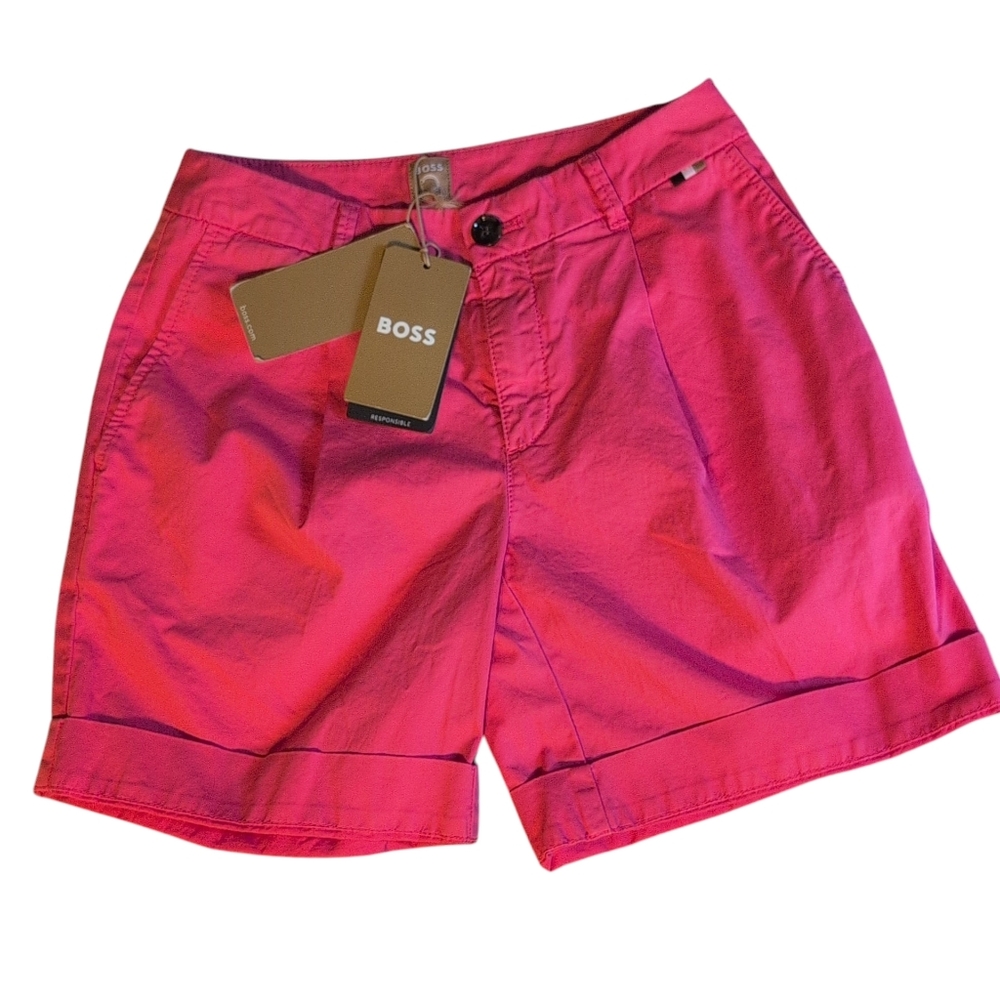 Nwt Boss Women's Pink Shorts Dress Casual  Tag Loose On Back 24 Waist Size 0